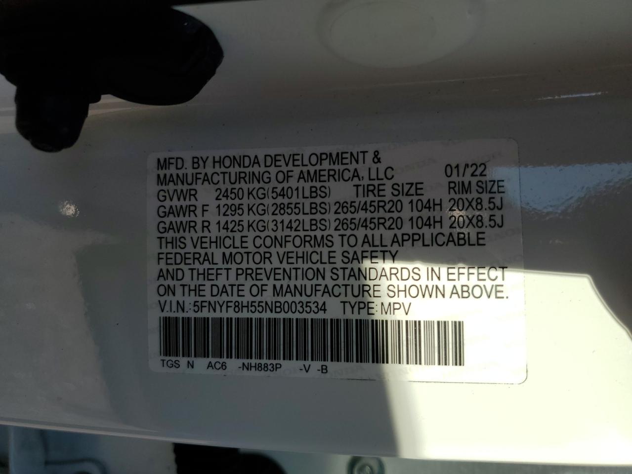 2022 Honda Passport Exl VIN: 5FNYF8H55NB003534 Lot: 76506284