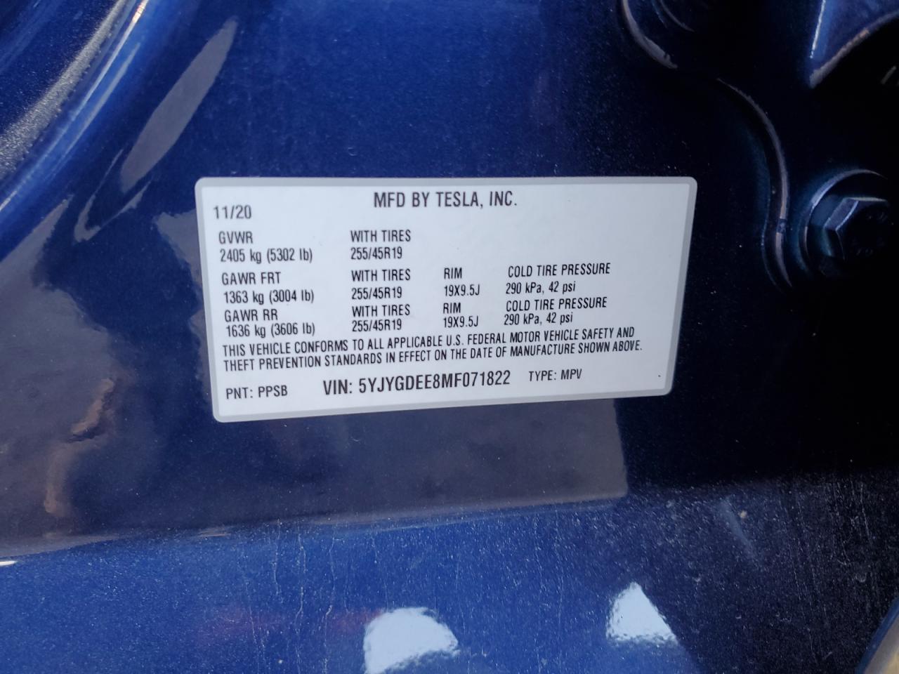 5YJYGDEE8MF071822 2021 Tesla Model Y