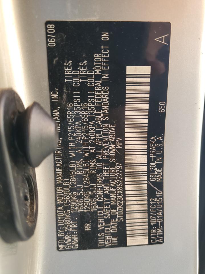 5TDZK23CX8S222797 2008 Toyota Sienna Ce