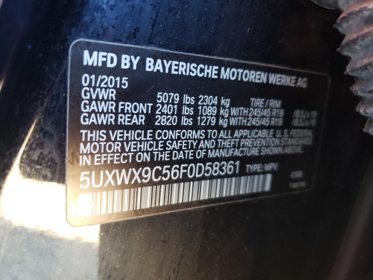 VIN 5UXWX9C56F0D58361 2015 BMW X3 no.13