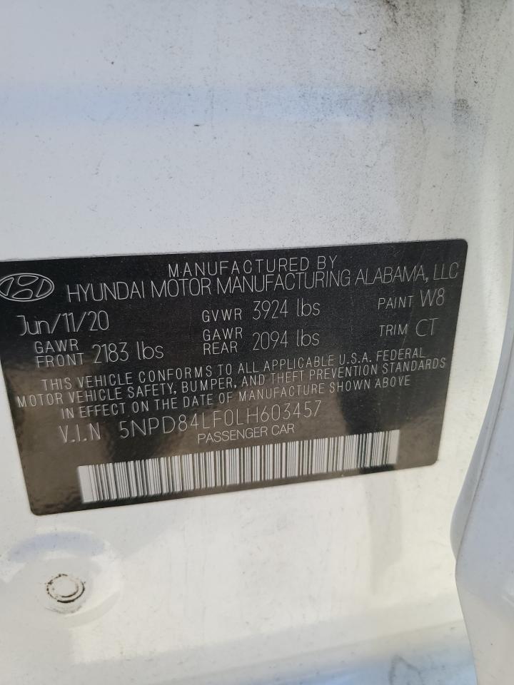 2020 Hyundai Elantra Sel VIN: 5NPD84LF0LH603457 Lot: 76186324