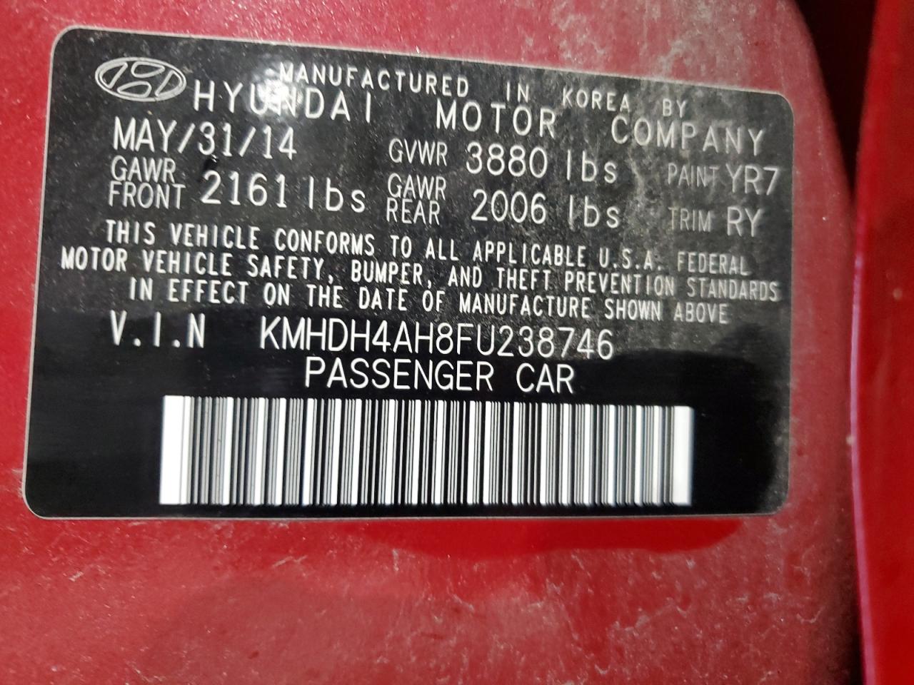 KMHDH4AH8FU238746 2015 Hyundai Elantra Se