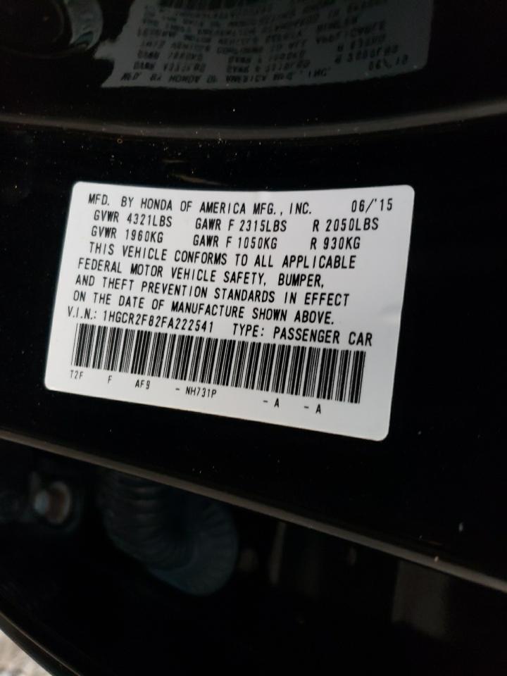 VIN 1HGCR2F82FA222541 2015 HONDA ACCORD no.12