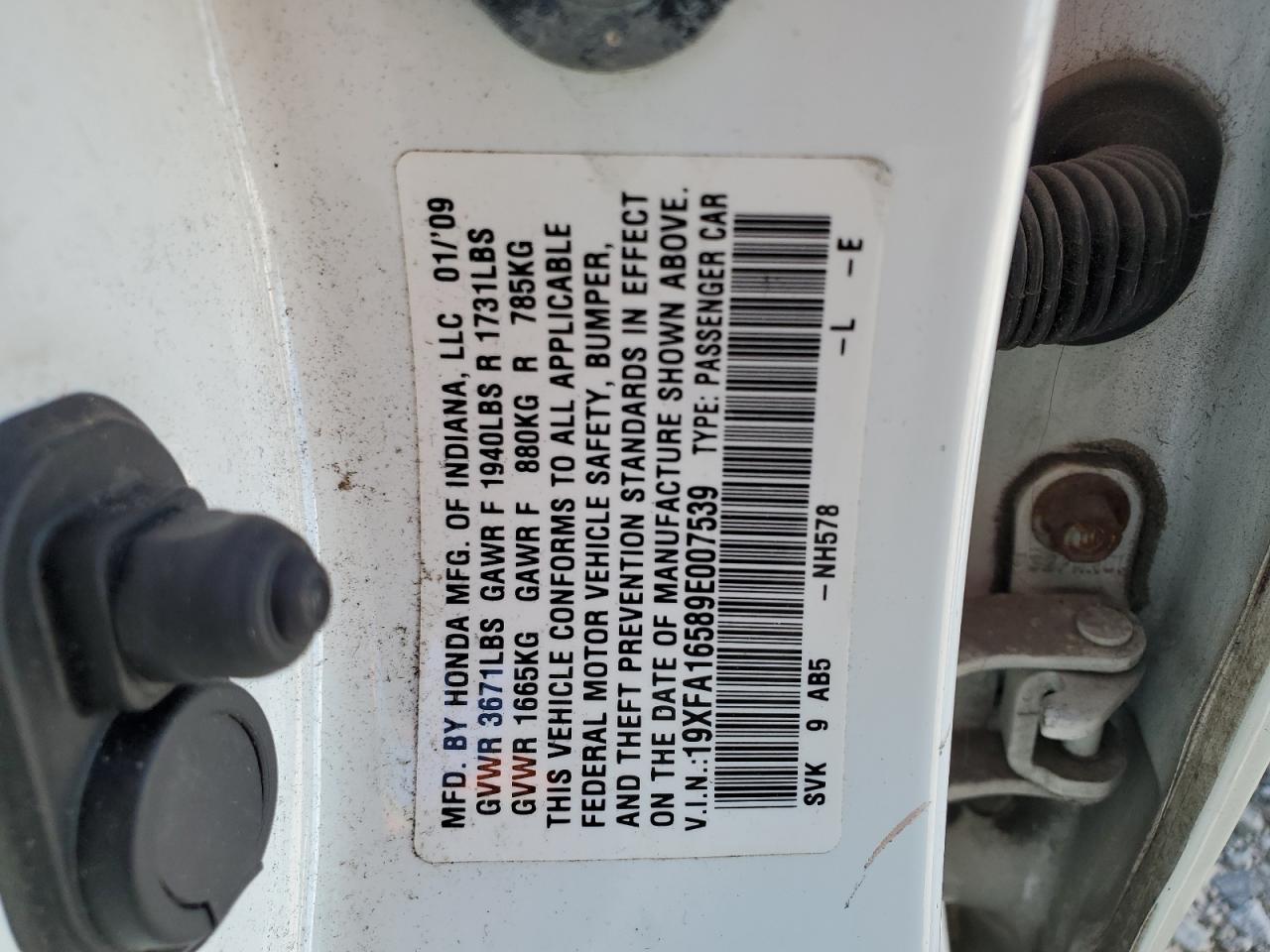 19XFA16589E007539 2009 Honda Civic Lx