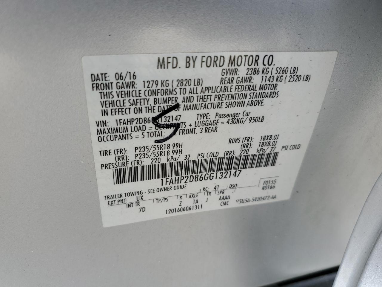 2016 Ford Taurus Se VIN: 1FAHP2D86GG132147 Lot: 73361374