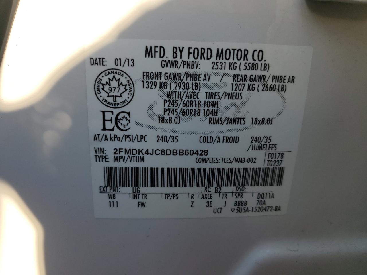 2FMDK4JC8DBB60428 2013 Ford Edge Sel