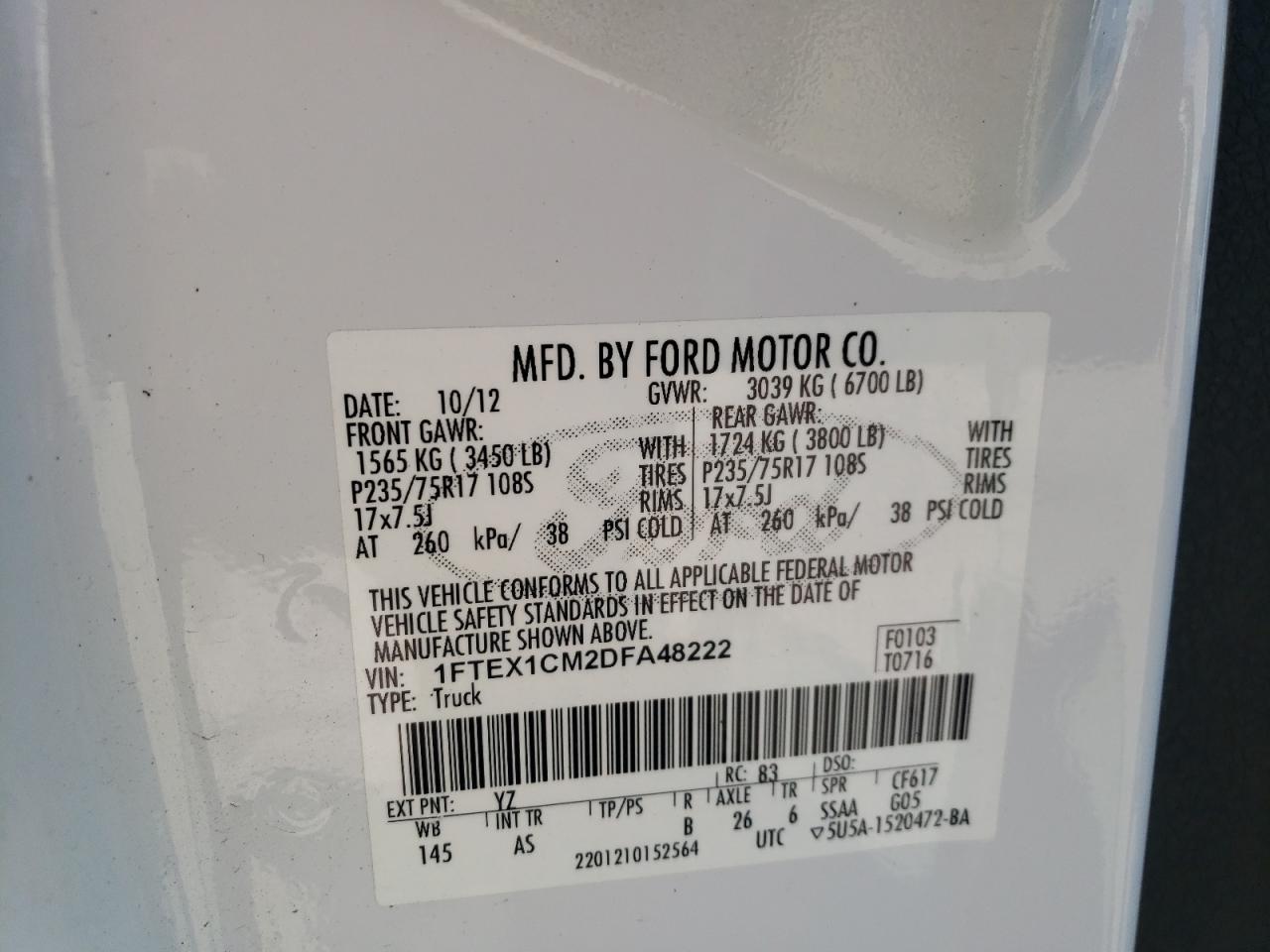 1FTEX1CM2DFA48222 2013 Ford F150 Super Cab