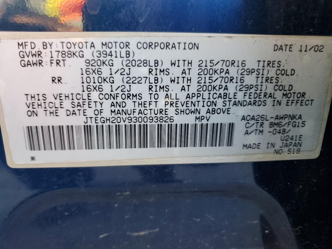 JTEGH20V930093826 2003 Toyota Rav4