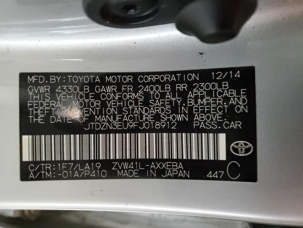 2015 Toyota Prius V VIN: JTDZN3EU9FJ018912 Lot: 76106474