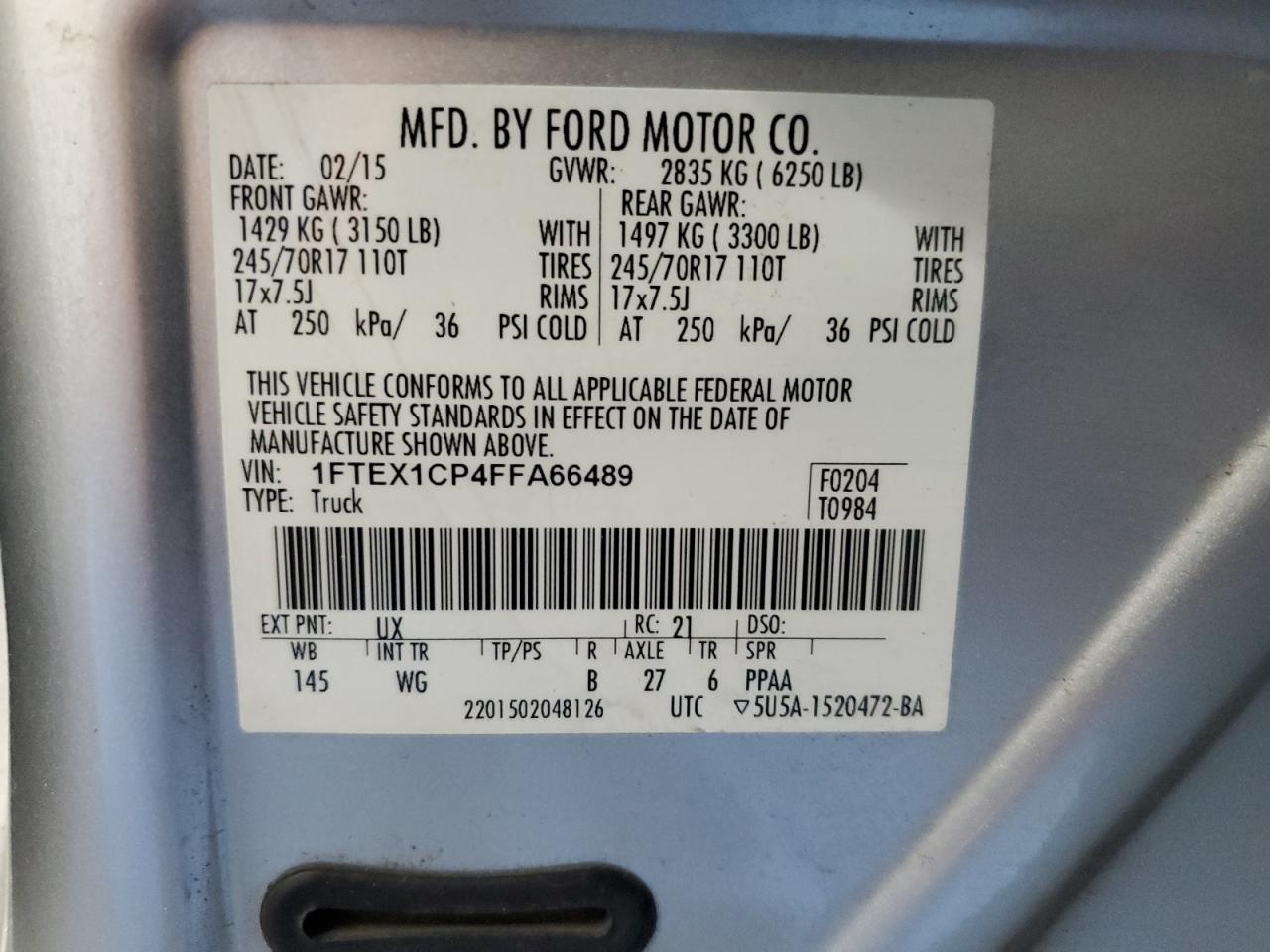 1FTEX1CP4FFA66489 2015 Ford F150 Super Cab