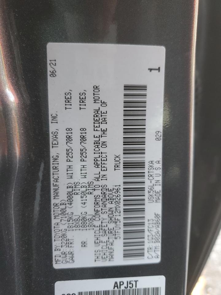 5TFUY5F12MX026961 2021 Toyota Tundra Double Cab Sr