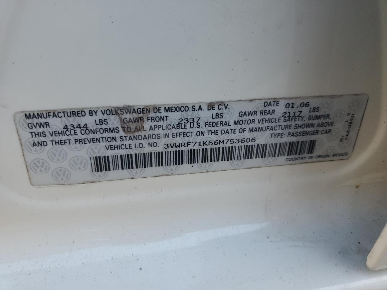 2006 Volkswagen Jetta 2.5 VIN: 3VWRF71K56M753606 Lot: 73271574