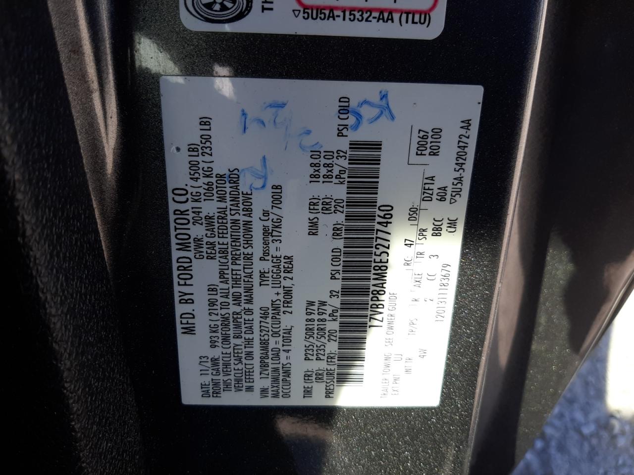 VIN 1ZVBP8AM8E5277460 2014 FORD ALL Models no.13