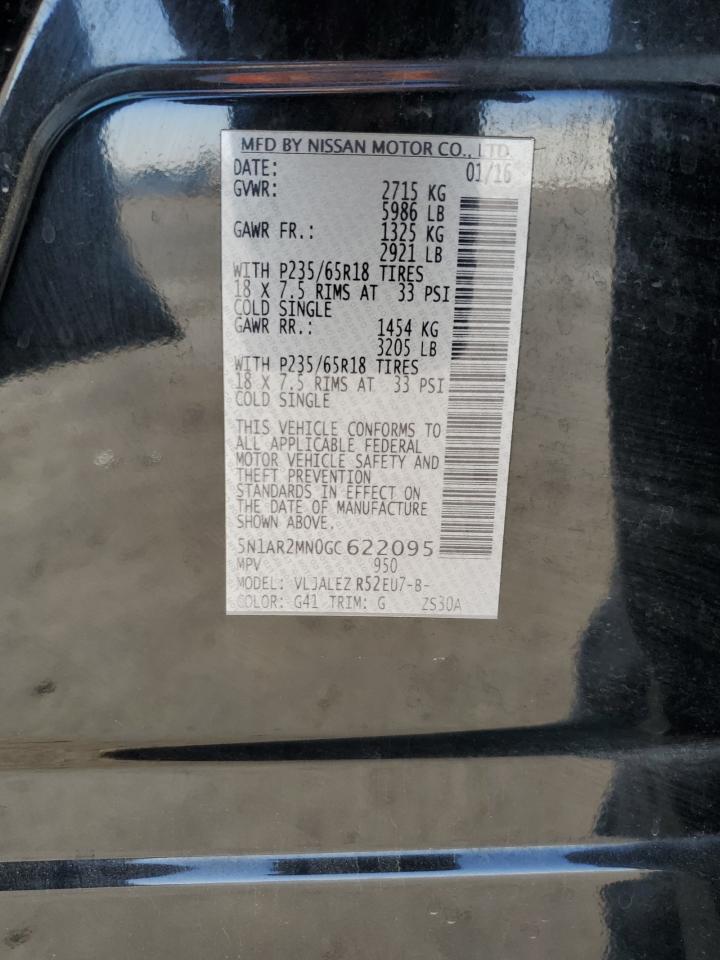 2016 Nissan Pathfinder S VIN: 5N1AR2MN0GC622095 Lot: 75365094