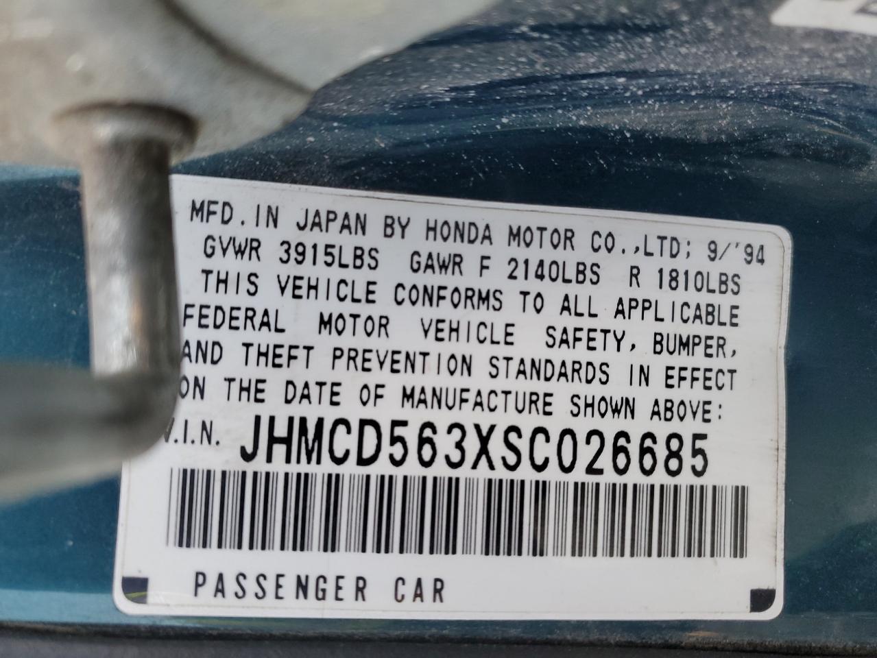 JHMCD563XSC026685 1995 Honda Accord Lx