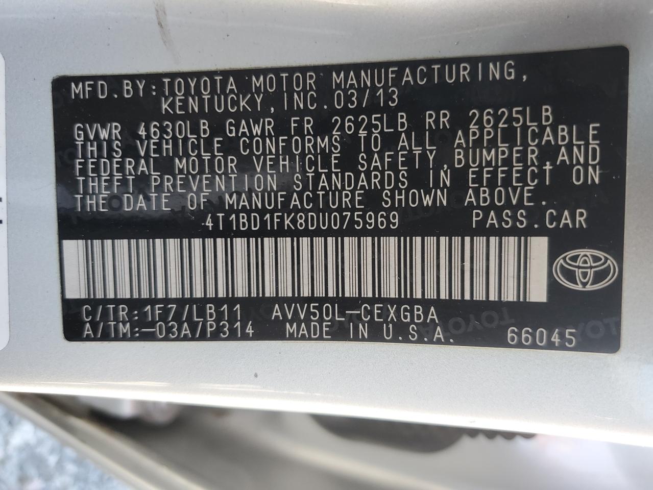 4T1BD1FK8DU075969 2013 Toyota Camry Hybrid