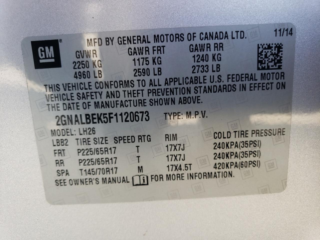 2GNALBEK5F1120673 2015 CHEVROLET EQUINOX - Image 13