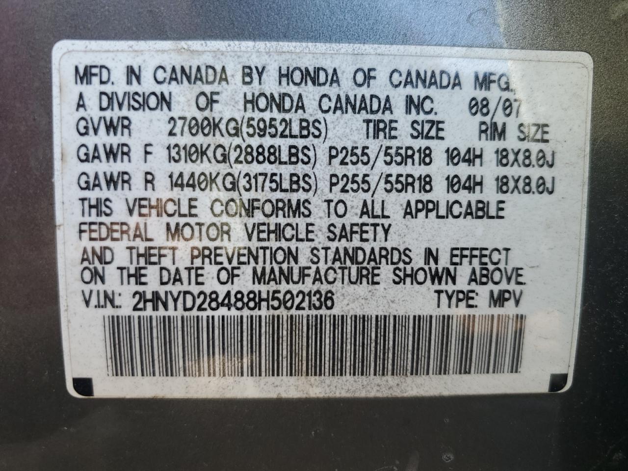 2008 Acura Mdx Technology VIN: 2HNYD28488H502136 Lot: 71060294