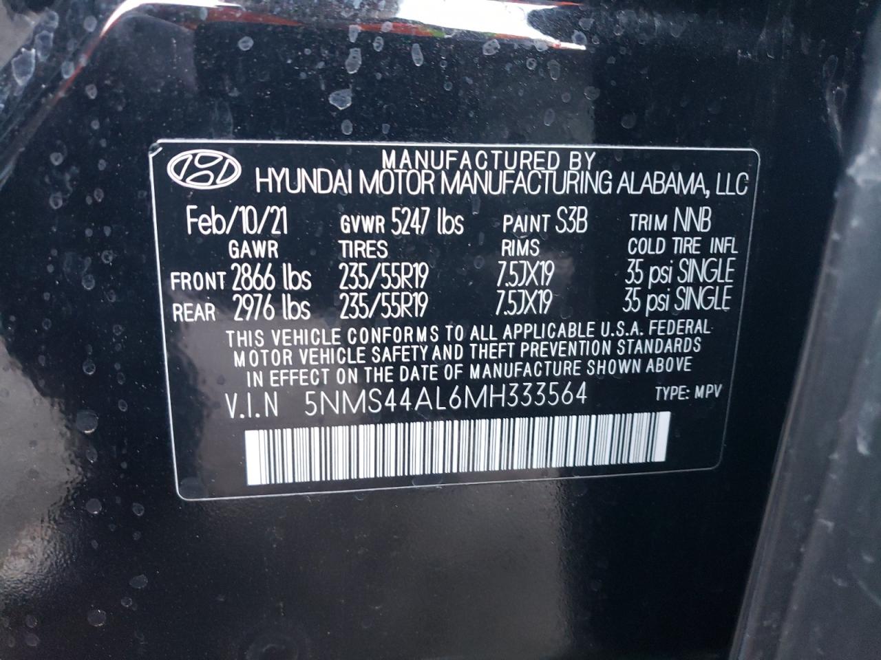 5NMS44AL6MH333564 2021 Hyundai Santa Fe Limited