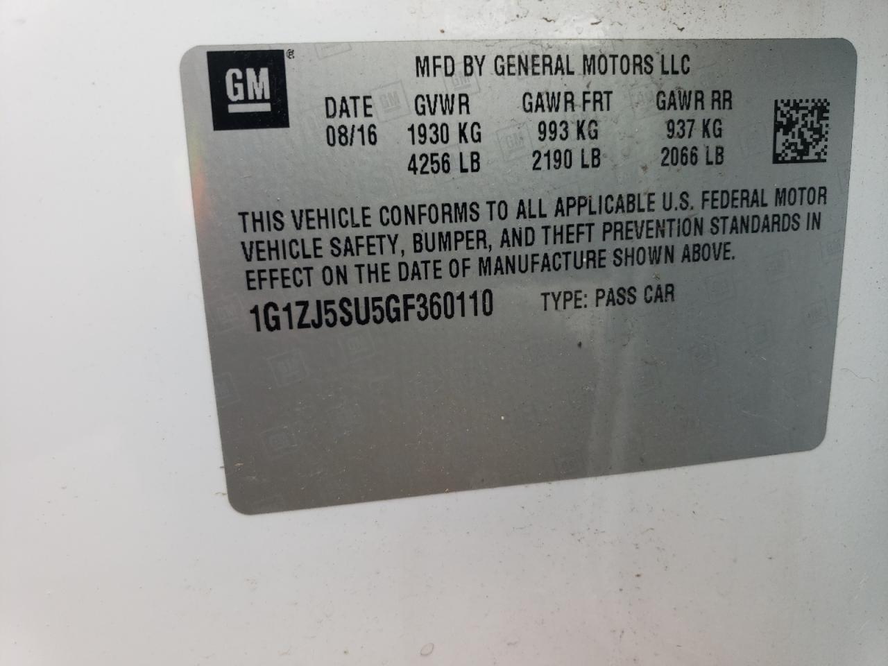 1G1ZJ5SU5GF360110 2016 Chevrolet Malibu Hybrid