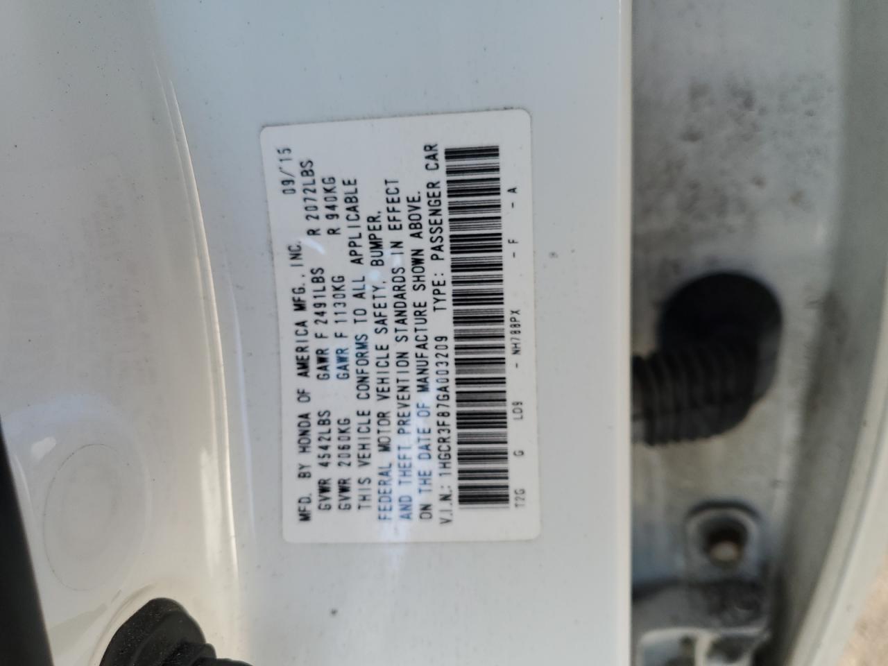 1HGCR3F87GA003209 2016 Honda Accord Exl