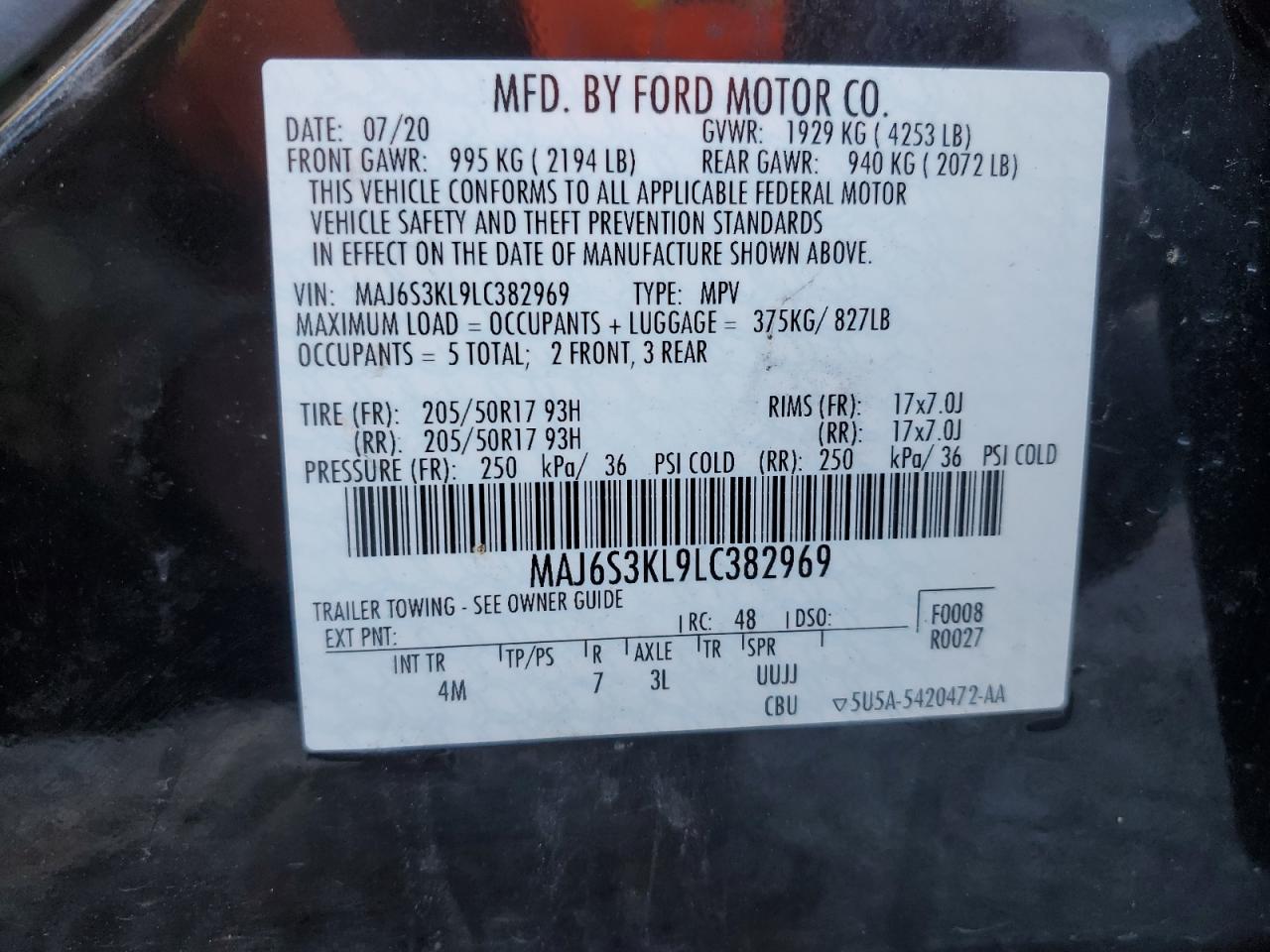 2020 Ford Ecosport Titanium VIN: MAJ6S3KL9LC382969 Lot: 76558294