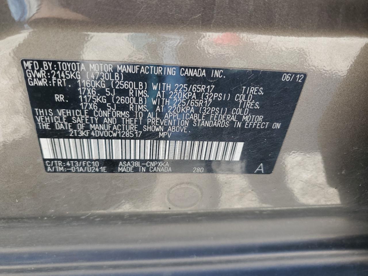 2T3KF4DV0CW128517 2012 Toyota Rav4