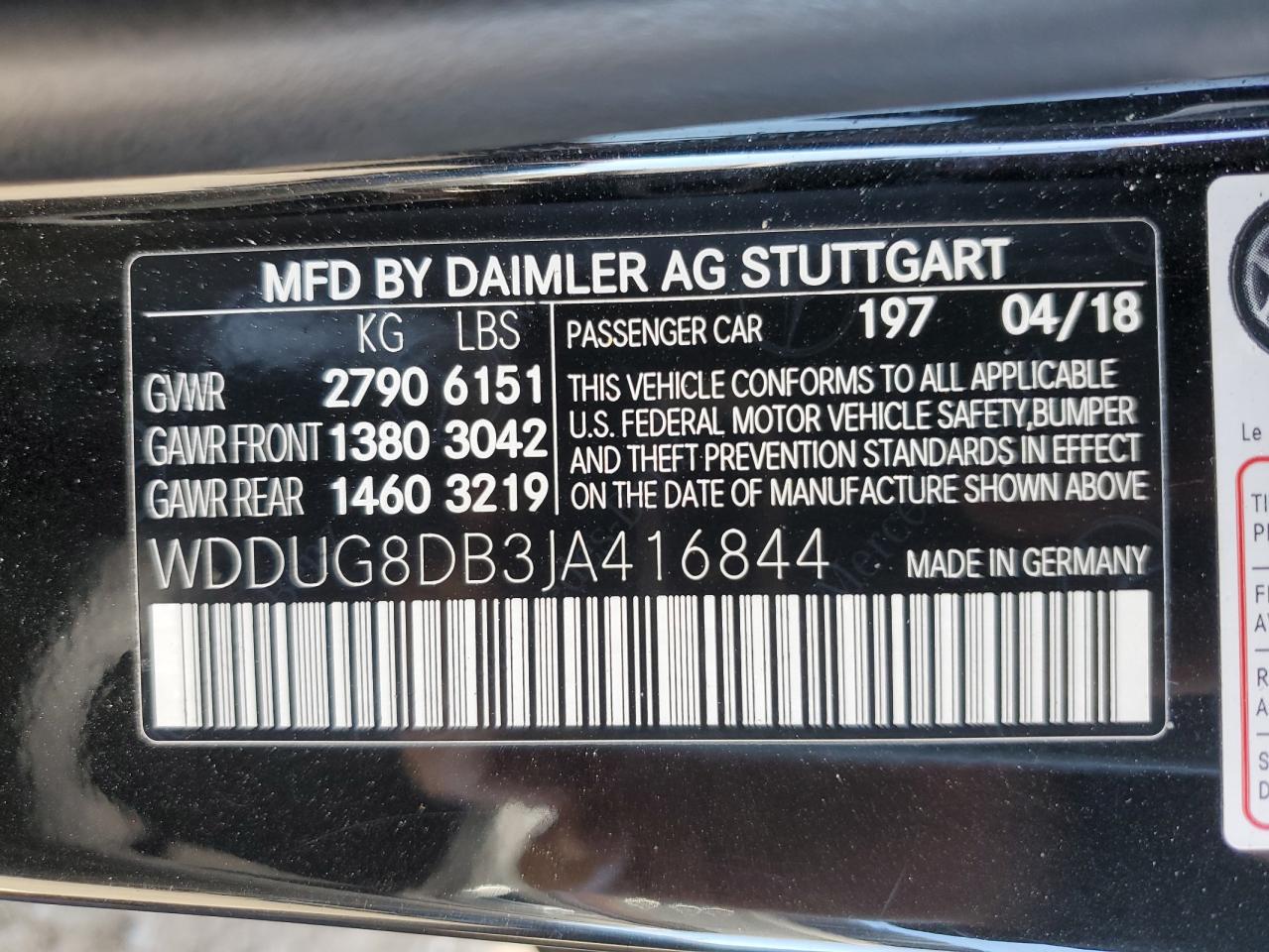 2018 Mercedes-Benz S 560 VIN: WDDUG8DB3JA416844 Lot: 76100654