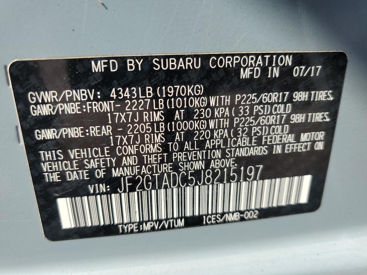 JF2GTADC5J8215197 2018 Subaru Crosstrek Premium