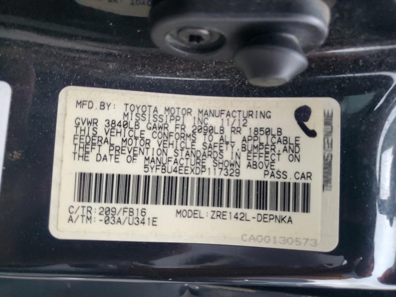 VIN 5YFBU4EEXDP117329 2013 TOYOTA COROLLA no.13