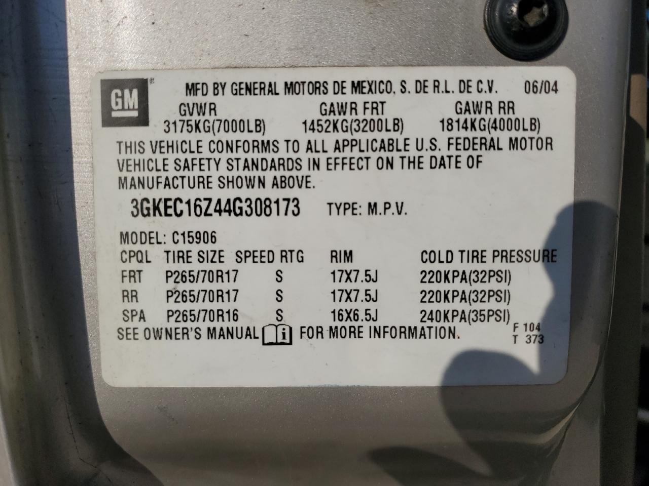 3GKEC16Z44G308173 2004 GMC Yukon Xl C1500