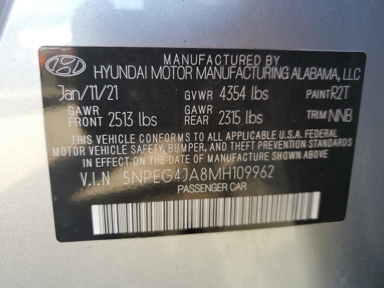 2021 Hyundai Sonata Se VIN: 5NPEG4JA8MH109962 Lot: 76475054