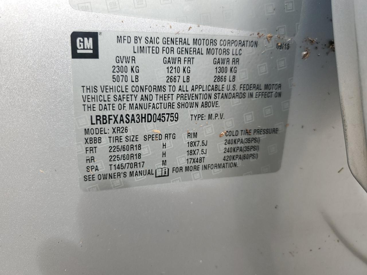 LRBFXASA3HD045759 2017 Buick Envision Preferred