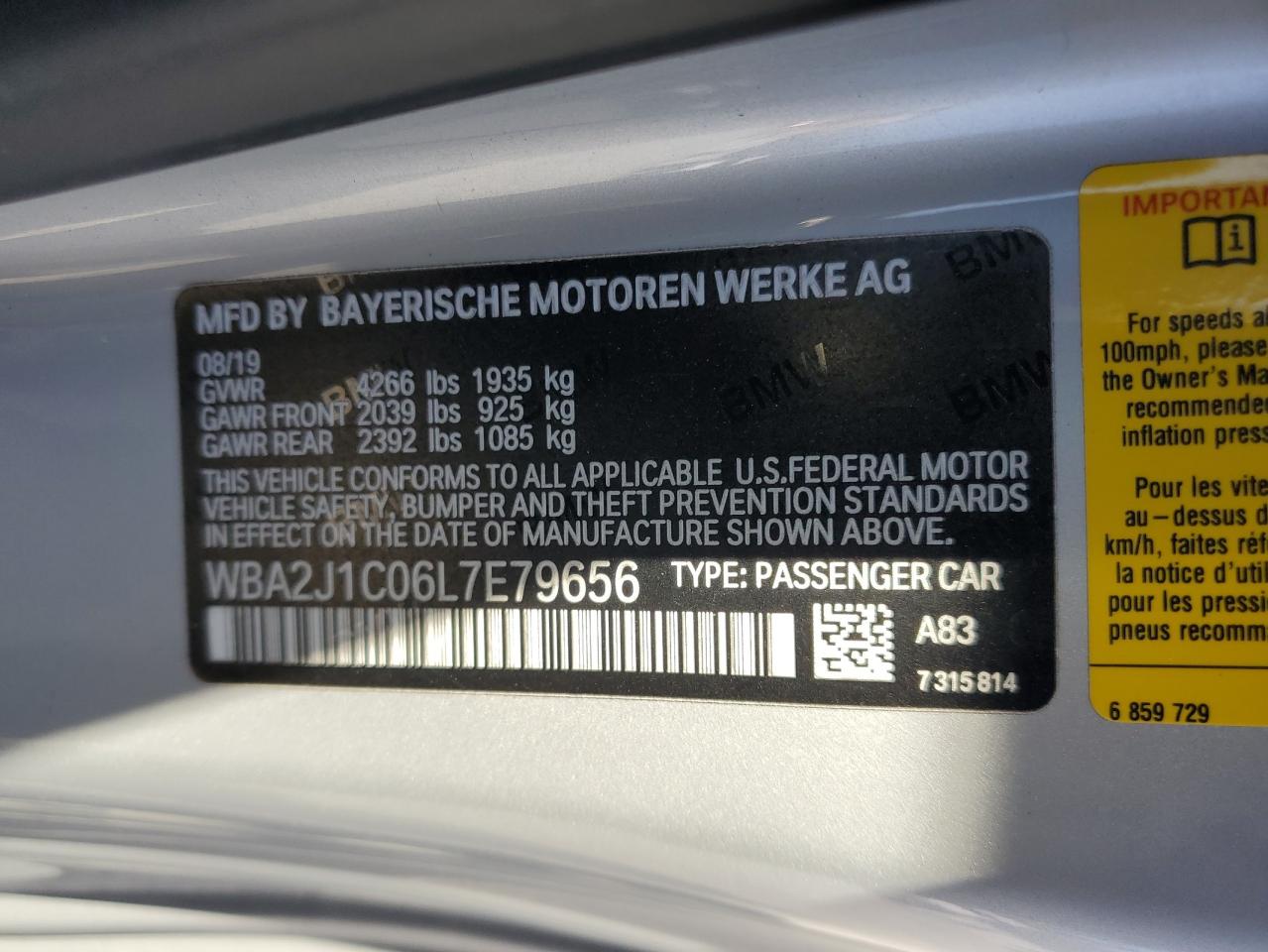 2020 BMW 230I VIN: WBA2J1C06L7E79656 Lot: 74909234