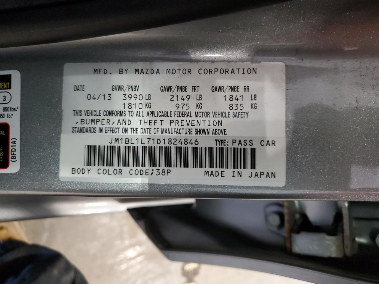 2013 Mazda 3 I VIN: JM1BL1L71D1824846 Lot: 72312884