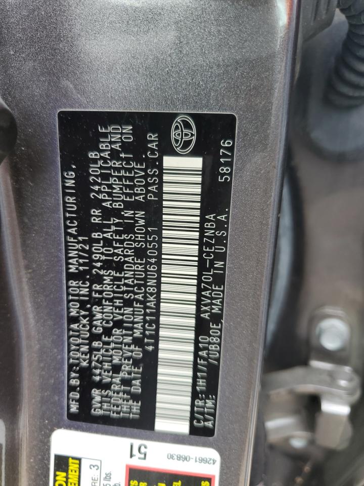 4T1C11AK8NU640551 2022 Toyota Camry Le