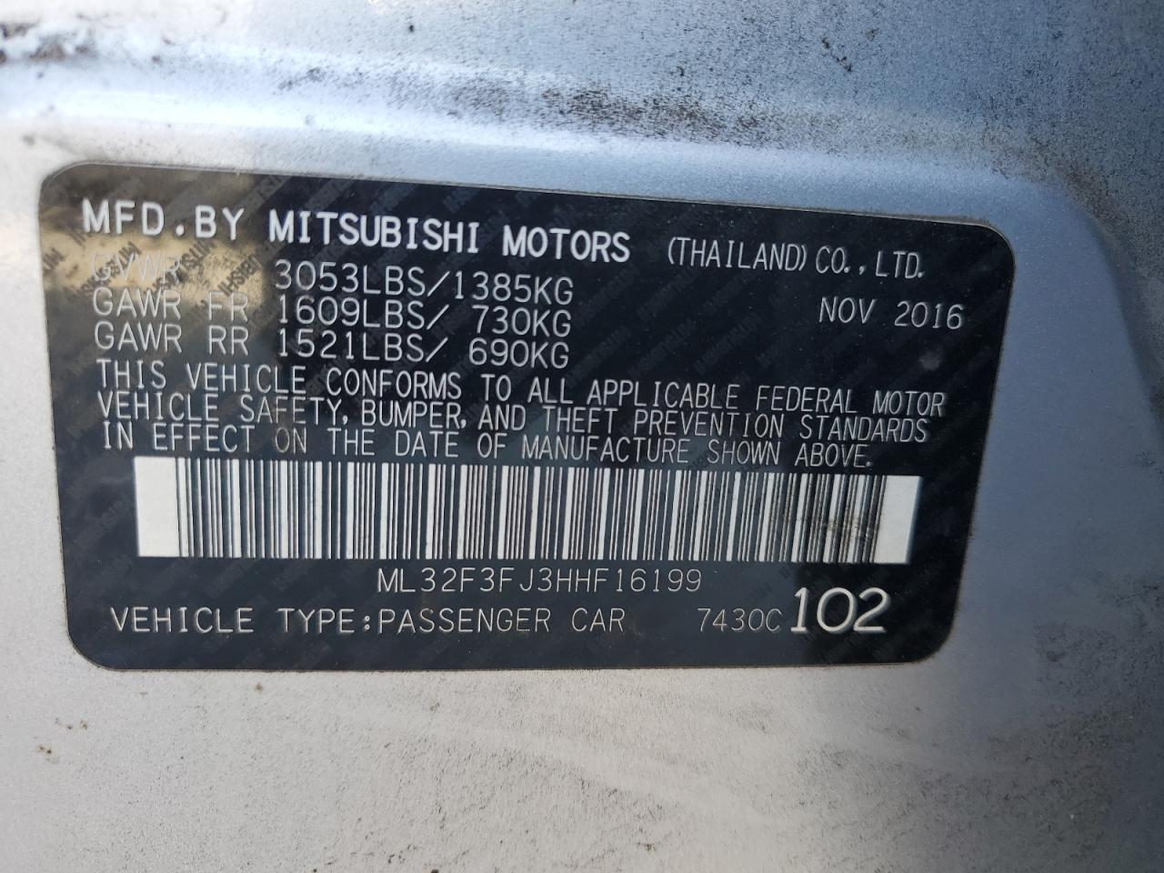 2017 Mitsubishi Mirage G4 Es VIN: ML32F3FJ3HHF16199 Lot: 77204254