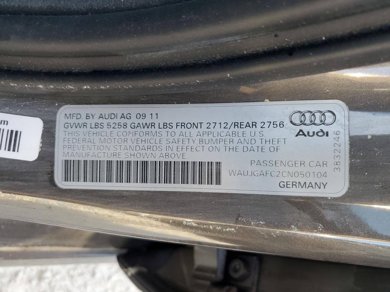 2012 Audi A6 Prestige VIN: WAUJGAFC2CN050104 Lot: 74919414