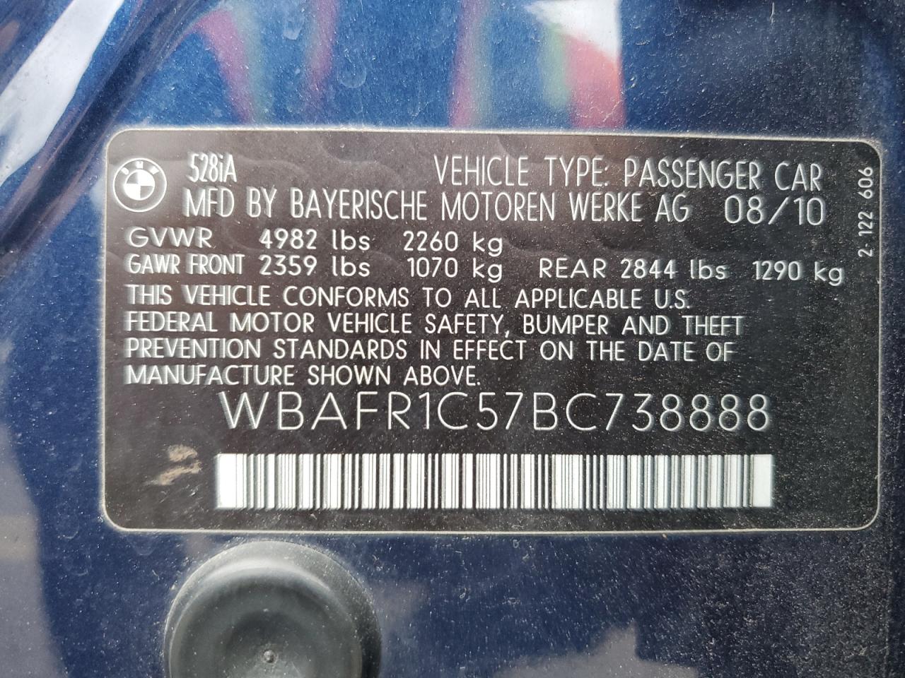 WBAFR1C57BC738888 2011 BMW 528 I