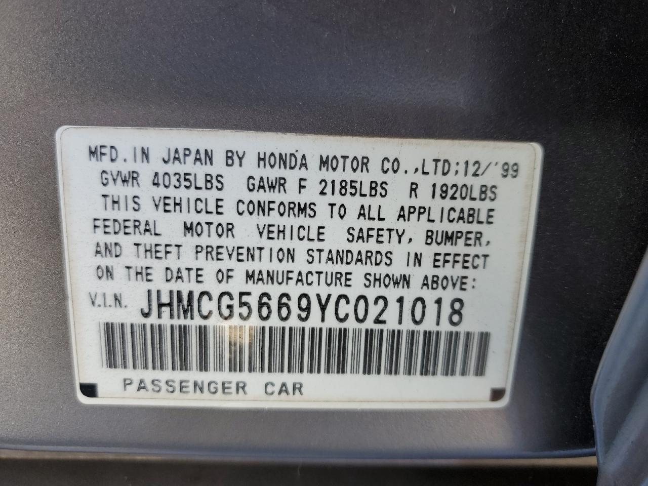 JHMCG5669YC021018 2000 Honda Accord Ex