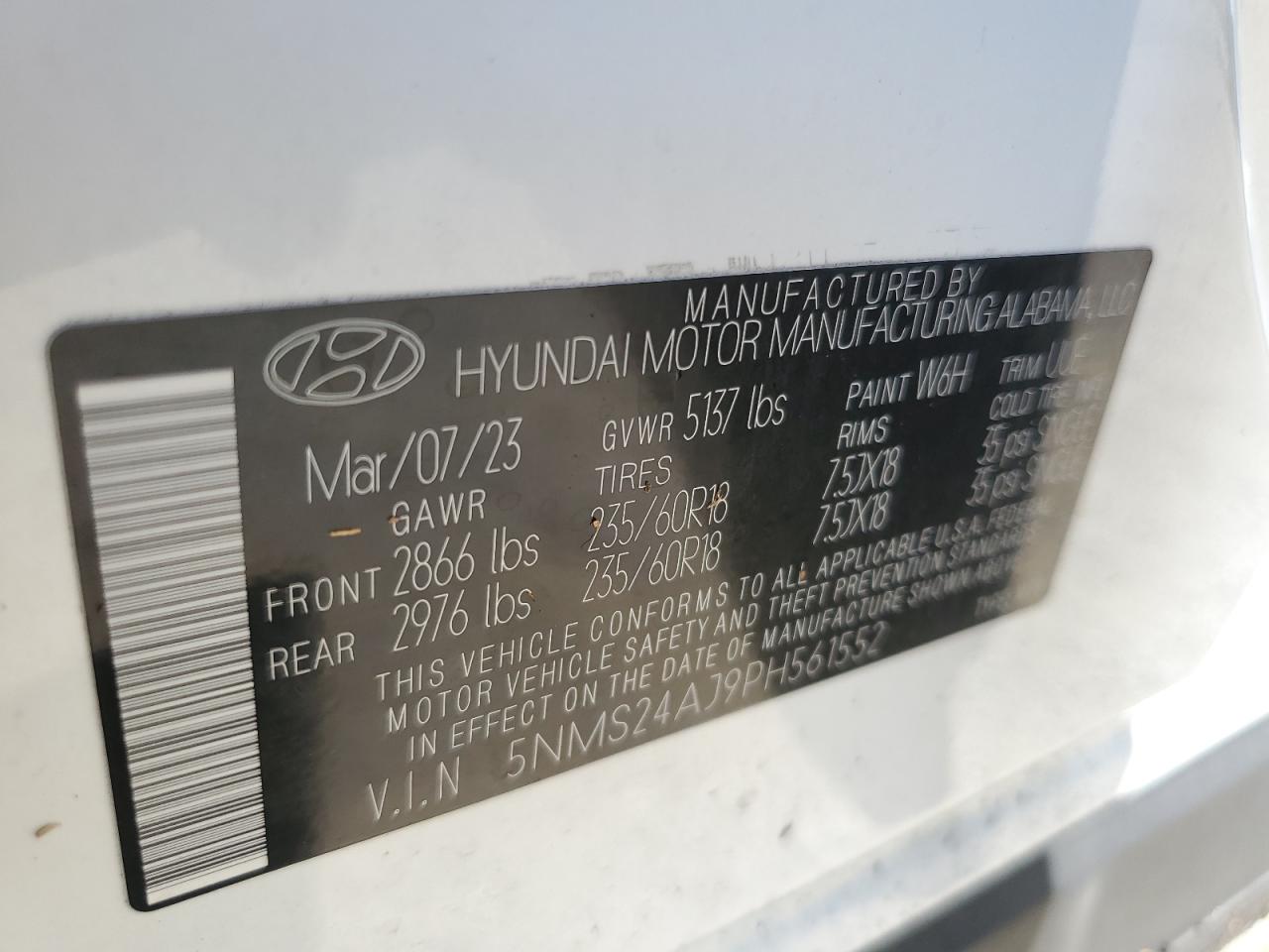 5NMS24AJ9PH561552 2023 Hyundai Santa Fe Sel