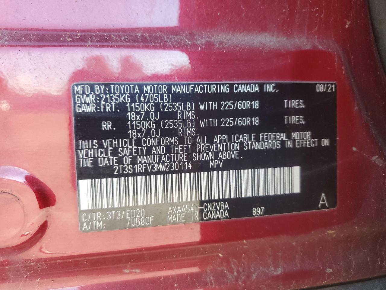 2T3S1RFV3MW230114 2021 Toyota Rav4 Trd Off Road