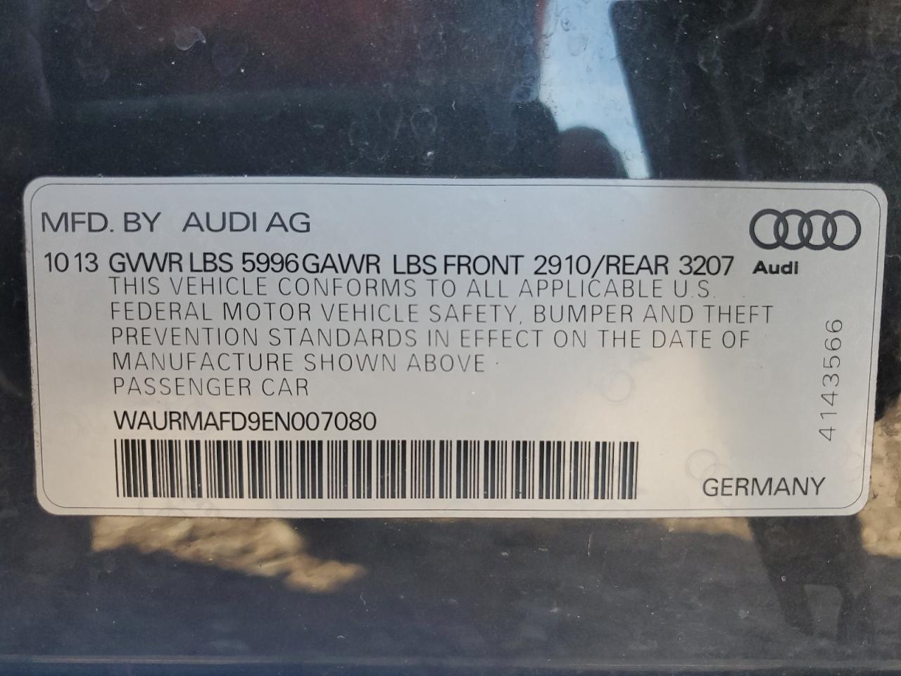 WAURMAFD9EN007080 2014 Audi A8 L Tdi Quattro