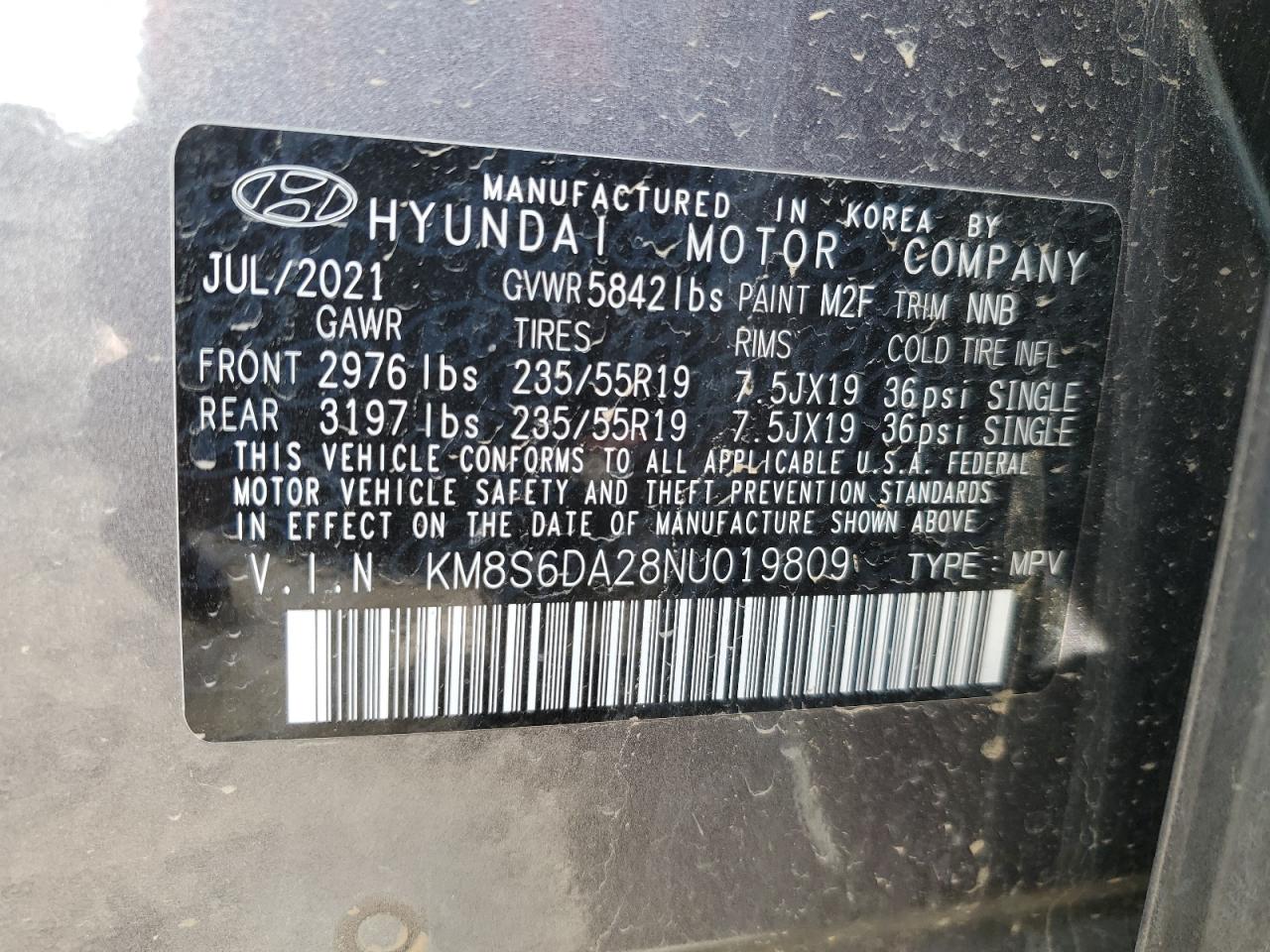 KM8S6DA28NU019809 2022 Hyundai Santa Fe Sel