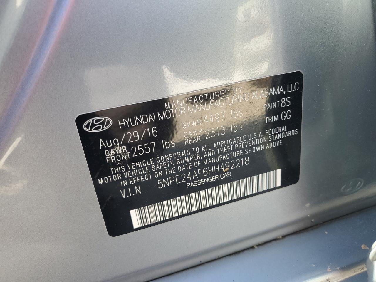 5NPE24AF6HH492218 2017 Hyundai Sonata Se