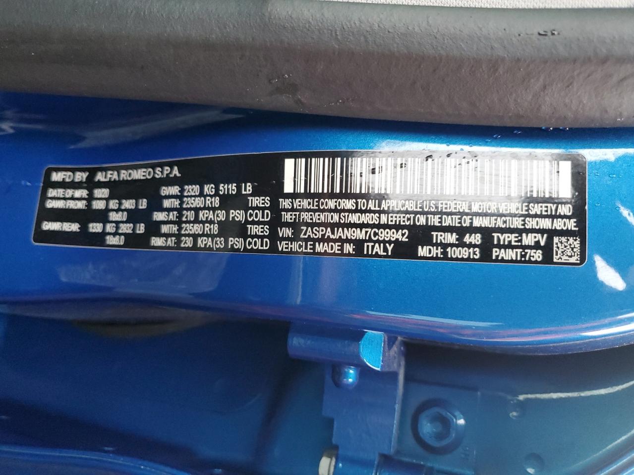 2021 Alfa Romeo Stelvio Sport VIN: ZASPAJAN9M7C99942 Lot: 74110274