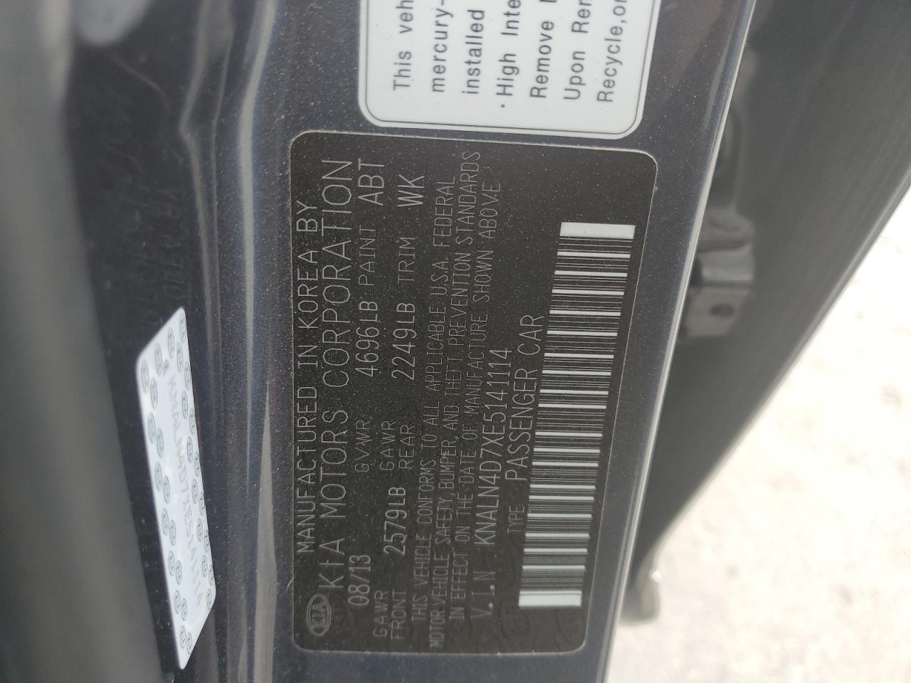 KNALN4D7XE5141114 2014 Kia Cadenza Premium