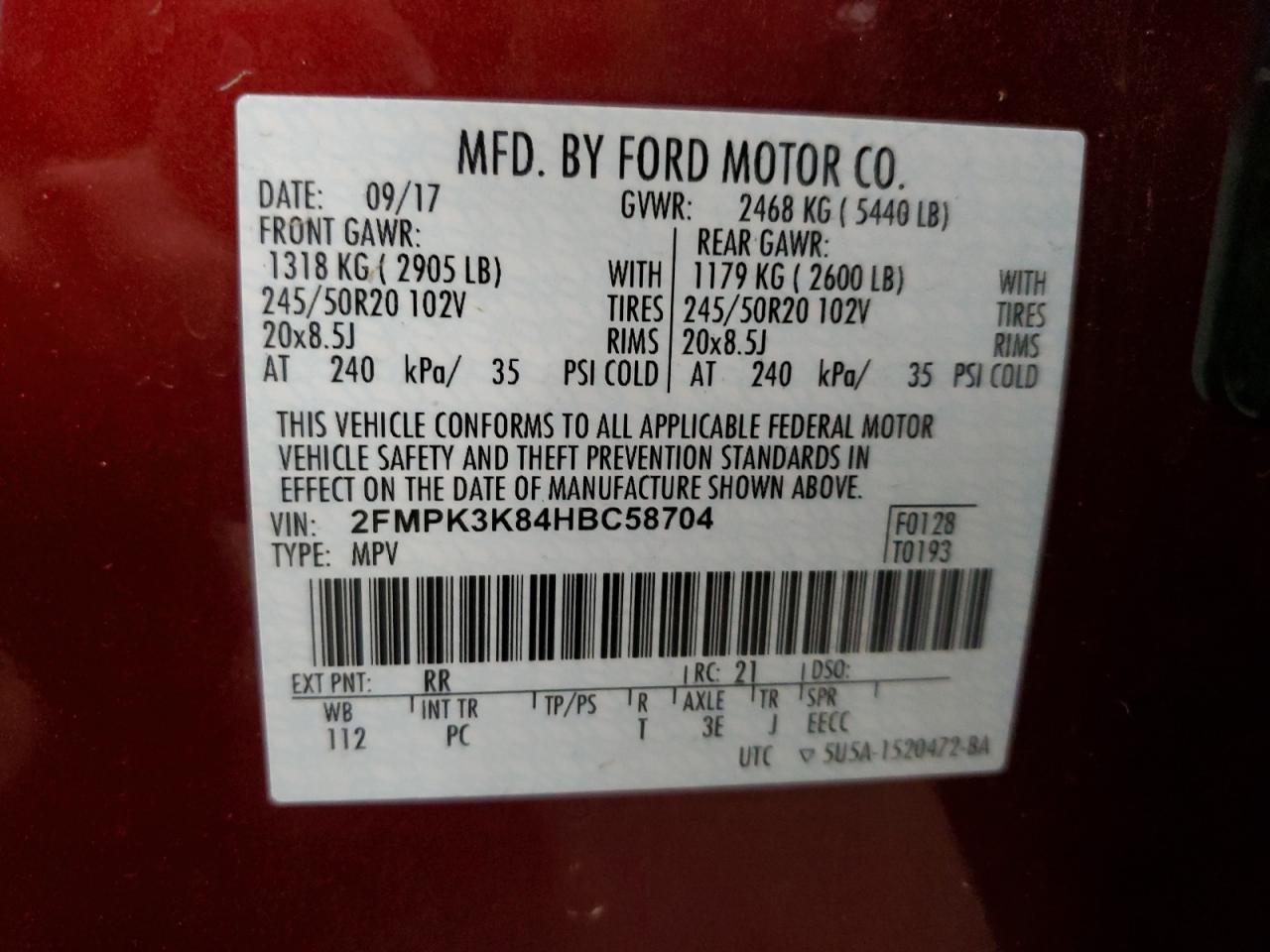 2FMPK3K84HBC58704 2017 Ford Edge Titanium