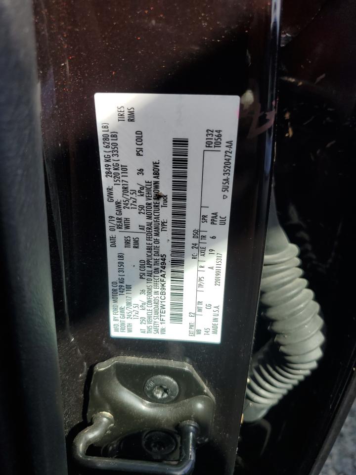 2019 Ford F150 Supercrew VIN: 1FTEW1CB9KFA74945 Lot: 74531644