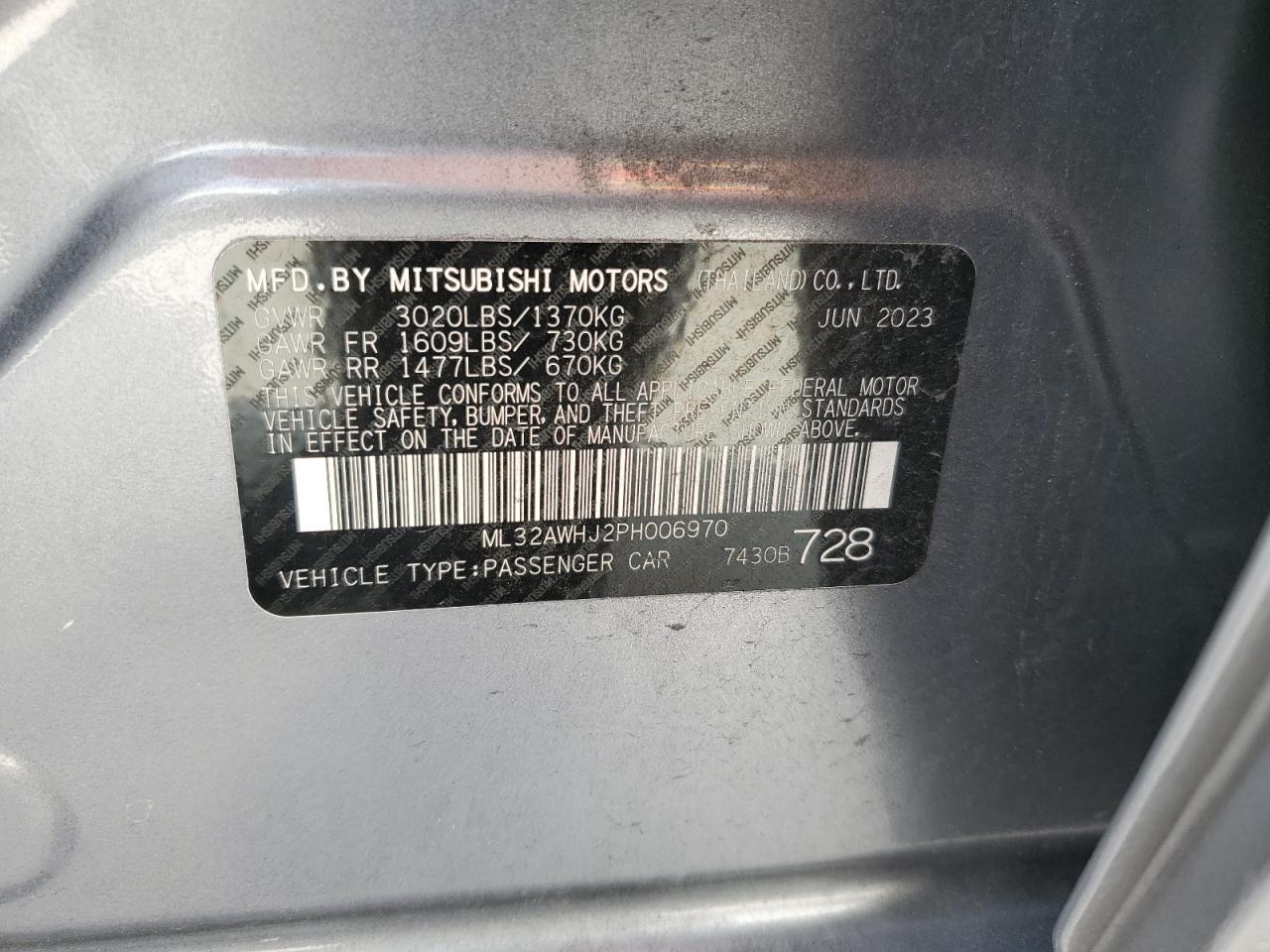 2023 Mitsubishi Mirage Se VIN: ML32AWHJ2PH006970 Lot: 78416174